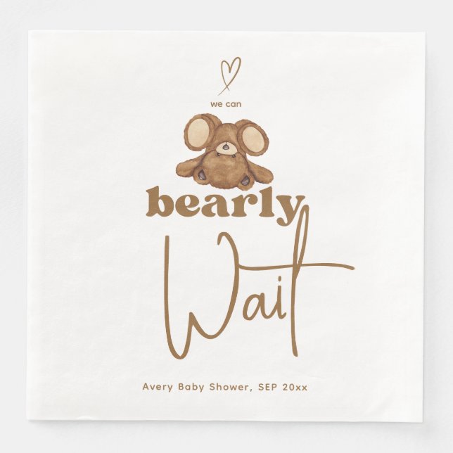 Modern We Can Bearly Wait Baby Shower  Napkin (Front)