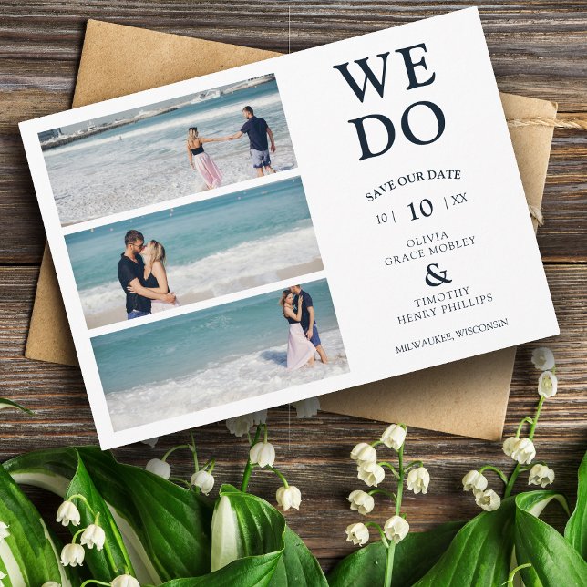 Modern We Do Calligraphy 3 Photos Collage Wedding Save The Date (Creator Uploaded)