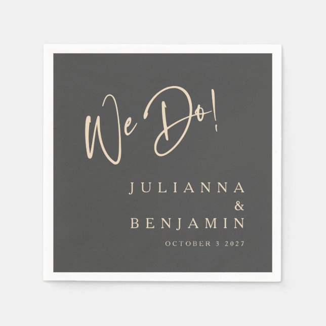 Modern We Do Elegant Custom Black Beige Wedding  Napkin (Front)