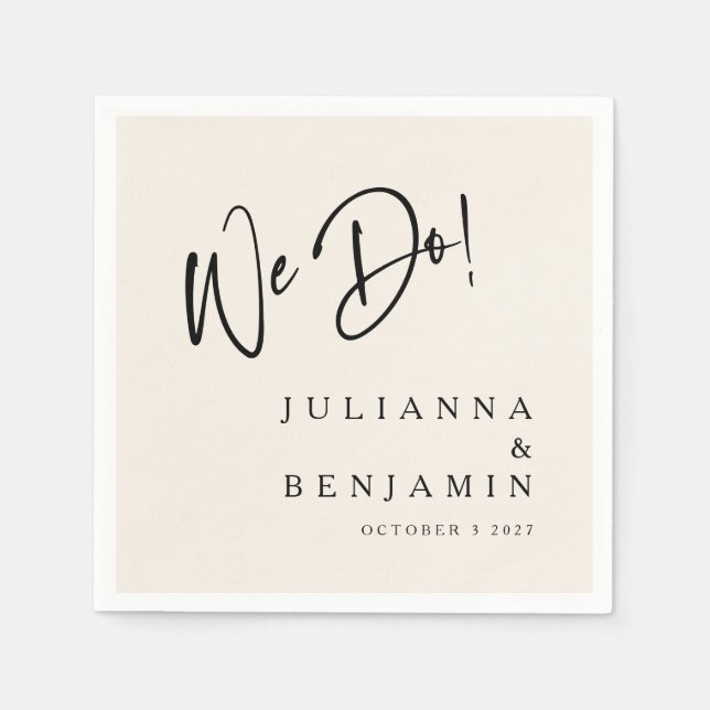 Modern We Do Elegant Custom Wedding Ivory Black Napkin (Front)