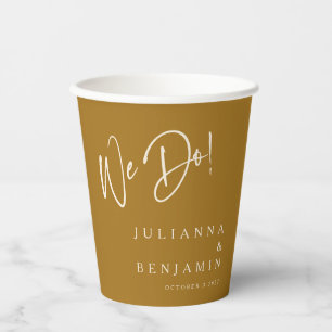 Modern We Do Elegant Custom Wedding Ochre Gold Paper Cups