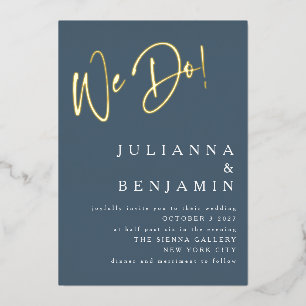 Modern We Do Elegant Wedding Dusky Blue Gold