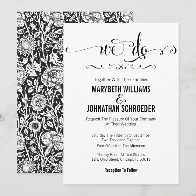 Modern We Do Script Wedding Invitation Card (Front/Back)