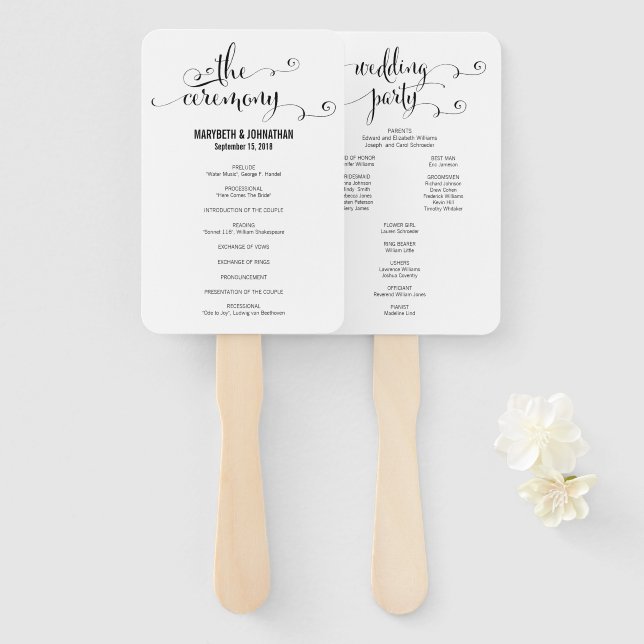 Modern We Do Script Wedding Program Hand Fan (Front and Back)