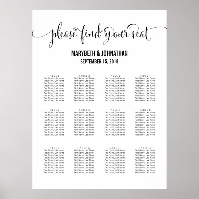 Modern We Do Script Wedding Seating Chart Sign (Front)