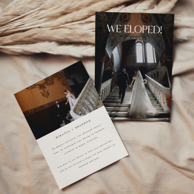 Modern "We Eloped!" 2-Photo Elegant Wedding Announcement (Creator Uploaded)