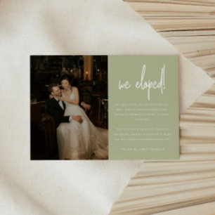 Modern 'We Eloped' Wedding Sage Green Photo Announcement