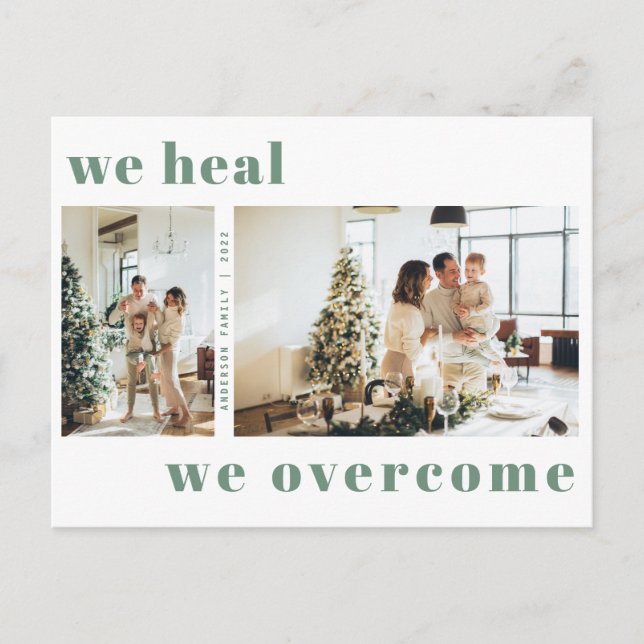 Modern We Heal We Overcome Christmas Holiday Photo Postcard (Front)