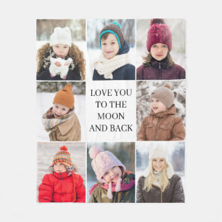 Modern We Love You 8 Photo Collage Fleece Blanket