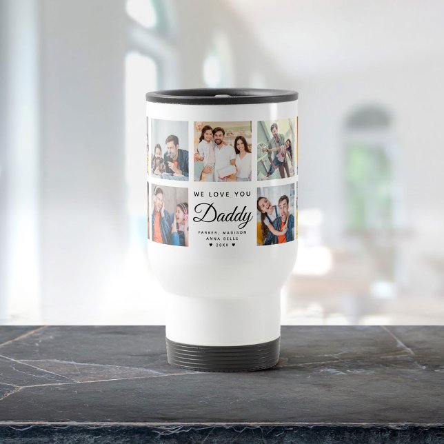 Modern WE LOVE YOU DADDY Square Photo Collage Travel Mug (Creator Uploaded)