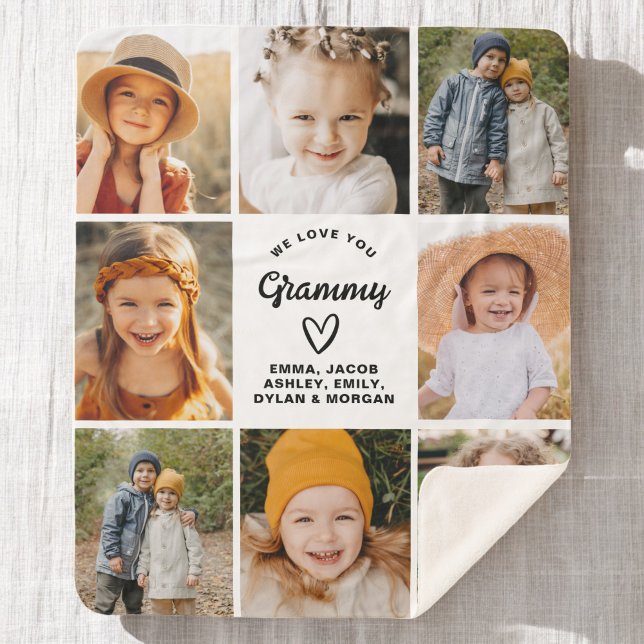Modern We Love You Grammy Family Photo Collage Sherpa Blanket (Creator Uploaded)