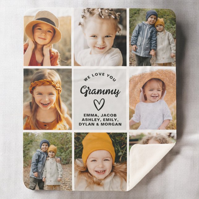 Modern We Love You Grammy Family Photo Collage Sherpa Blanket (Creator Uploaded)