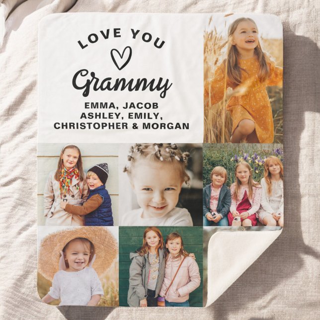 Modern We Love You Grammy Family Photo Collage Sherpa Blanket (Creator Uploaded)