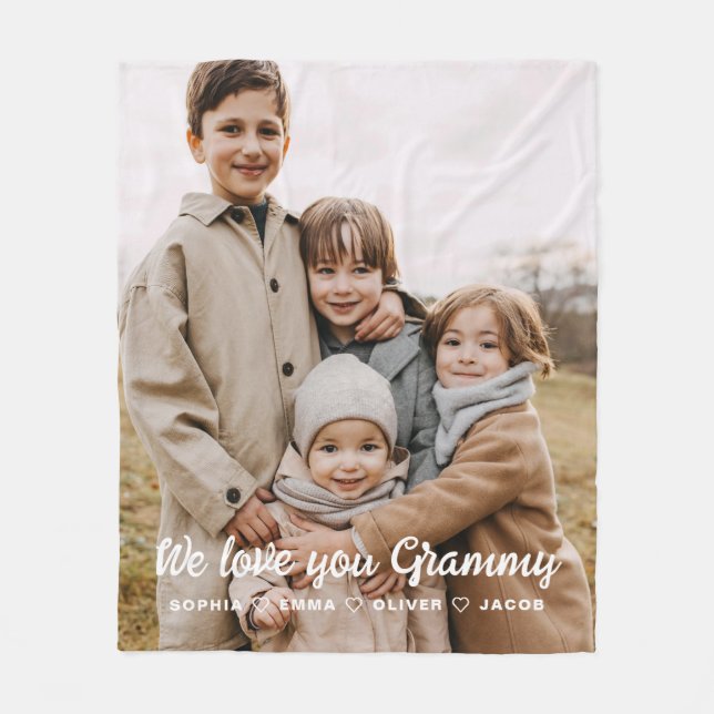 Modern We Love You Grammy Family Single Photo Fleece Blanket (Front)