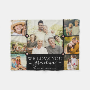 Modern We Love You Grandma Family Photo Collage Fleece Blanket