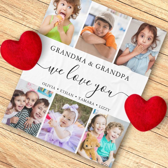 Modern We Love You Grandma Grandpa 6 Photo Collage Fleece Blanket (Creator Uploaded)
