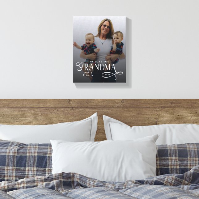 Modern We Love You Grandma Photo Personalized Canvas Print (Insitu(Bedroom))