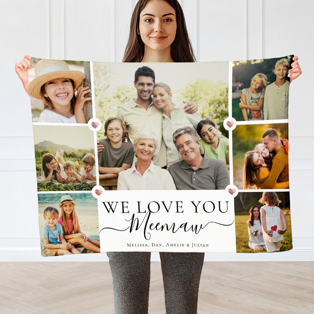 Modern We Love You Meemaw Family Photo Collage Fleece Blanket (Creator Uploaded)