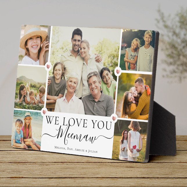 Modern We Love You Meemaw Family Photo Collage Plaque (Creator Uploaded)