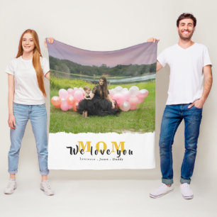 Modern We Love You Mum Photo Collage mother's day Fleece Blanket