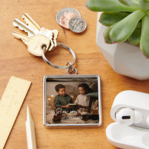Modern We Love You Mum Photo Keychain