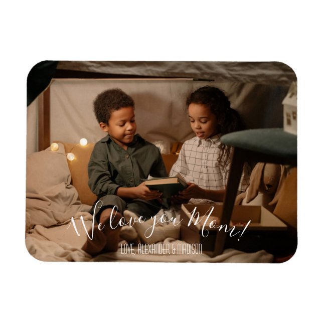 Modern We Love You Mum Photo Magnet (Horizontal)