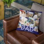 Modern 'We Love You' Photo Collage Dad Cushion<br><div class="desc">Let dad know how much he is loved with this modern photo collage pillow, featuring ten (10) photographs of your choice that can easily be downloaded from your phone or computer on a trendy navy blue background, the text - DAD in the colour sky blue in bold text with elegant...</div>