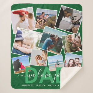 Modern 'We Love You' Photo Collage Dad Sherpa Blan Blanket