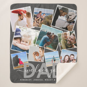 Modern 'We Love You' Photo Collage Dad Sherpa Blan Blanket