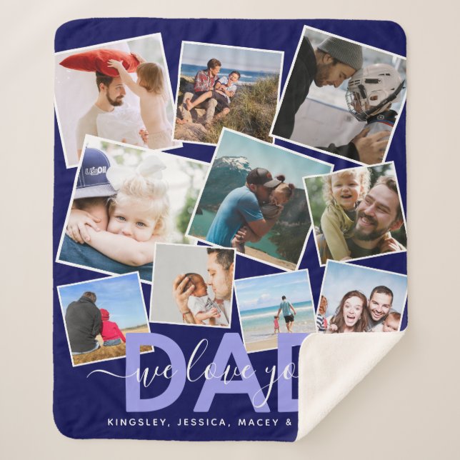 Modern 'We Love You' Photo Collage Dad Sherpa Blanket (Front)