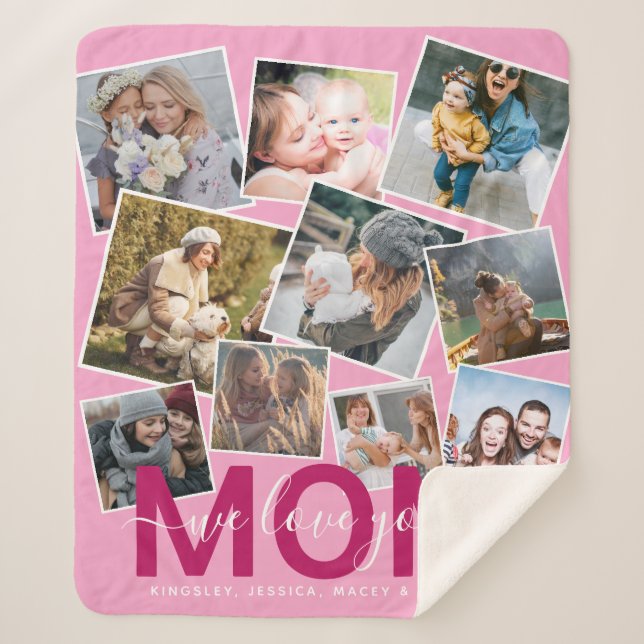 Modern 'We Love You' Photo Collage Mum Sherpa Blanket (Front)
