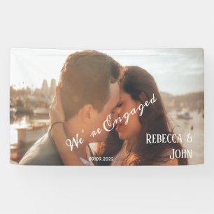 Modern We’re Engaged Party Photo Script Backdrop Banner