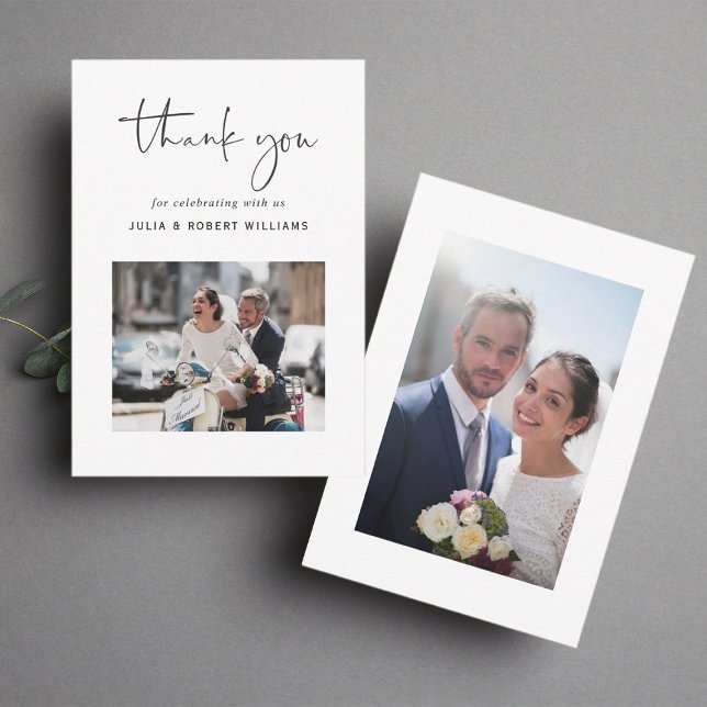 Modern Wedding 2 Photo Thank You Card (Front & Back)