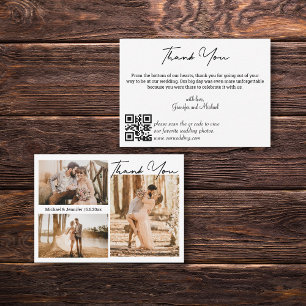 modern  wedding 3 photos collage thank you qr code card