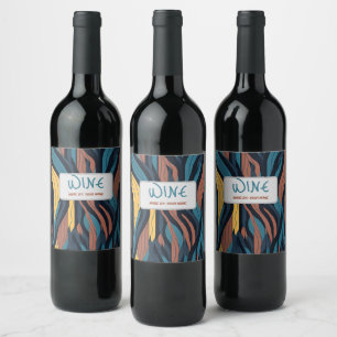Modern Wedding Abstract Wavy Fire Simple Colour  Wine Label