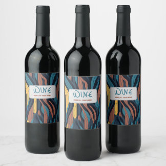 Modern Wedding Abstract Wavy Fire Simple Colour  Wine Label