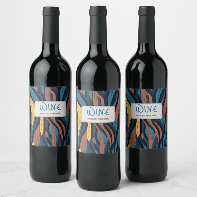Modern Wedding Abstract Wavy Fire Simple Colour  Wine Label (Bottles)