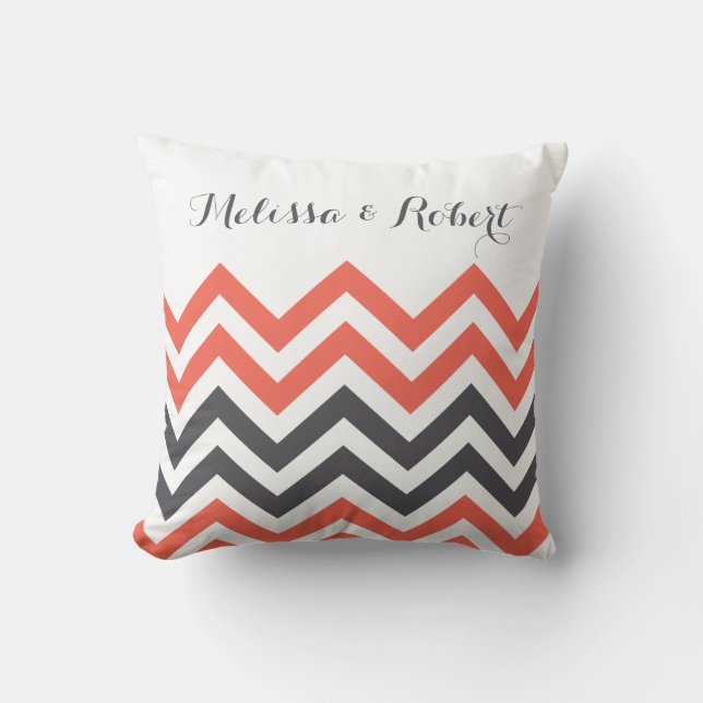 Modern Wedding Anniversary Couple Names Chevron   Cushion (Front)