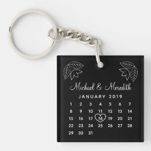 Modern Wedding Anniversary Date Valentine's Day Key Ring