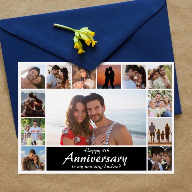 Modern Wedding Anniversary Photo Collage Foil Card (Capture cherished moments and heartfelt love in one beautiful card.)