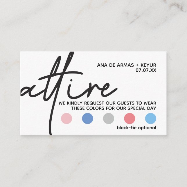 Modern Wedding Attire Dress Code Cards (Front)