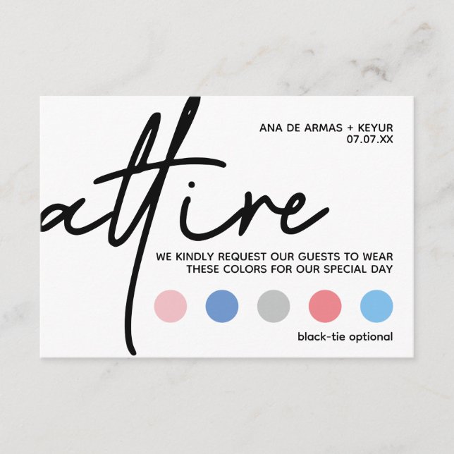 Modern Wedding Attire Dress Code Cards (Front)