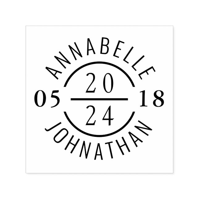 Modern Wedding Badge with Names and Date Self-inking Stamp (Design)