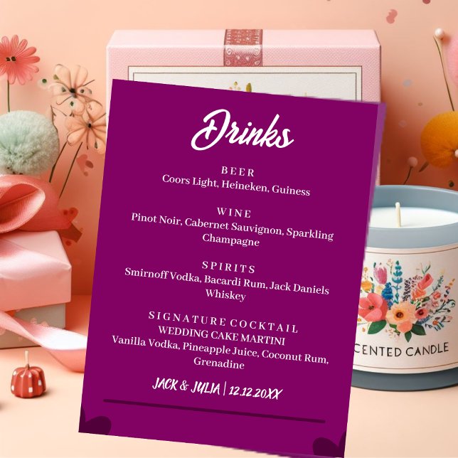 Modern Wedding Bar Menu | Drink Menu Pedestal Sign (Creator Uploaded)