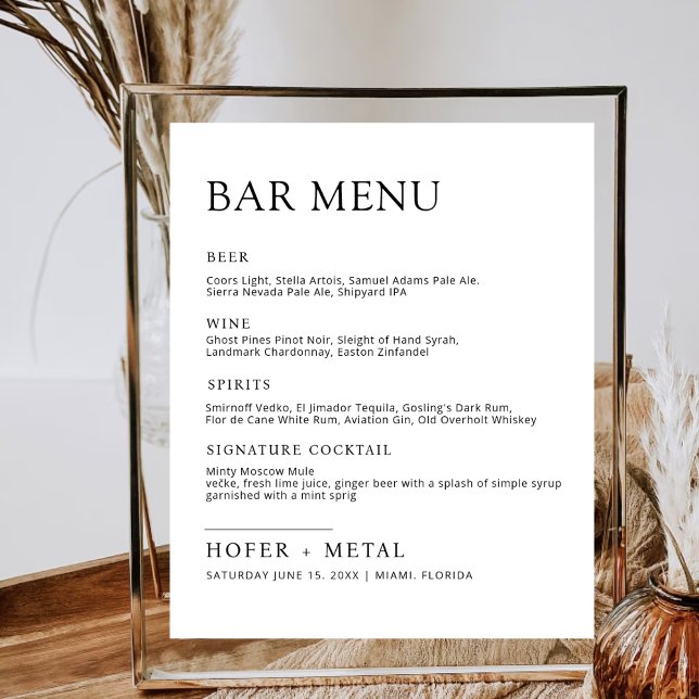 Modern Wedding Bar Menu Minimalist Wedding Drink Poster (Creator Uploaded)
