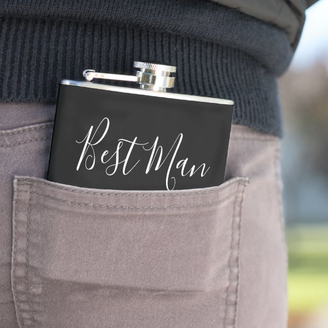 Modern Wedding Best Man Black Thank You Gift Hip Flask