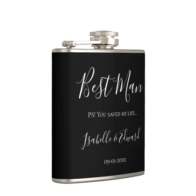 Modern Wedding Best Man Black Thank You Gift Hip Flask (Right)