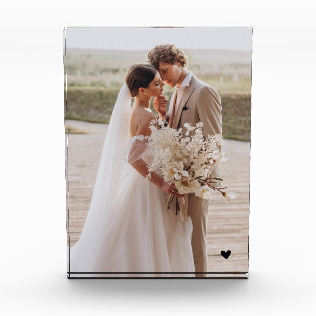 Modern Wedding Black Heart Keepsake Photo Block (Front)