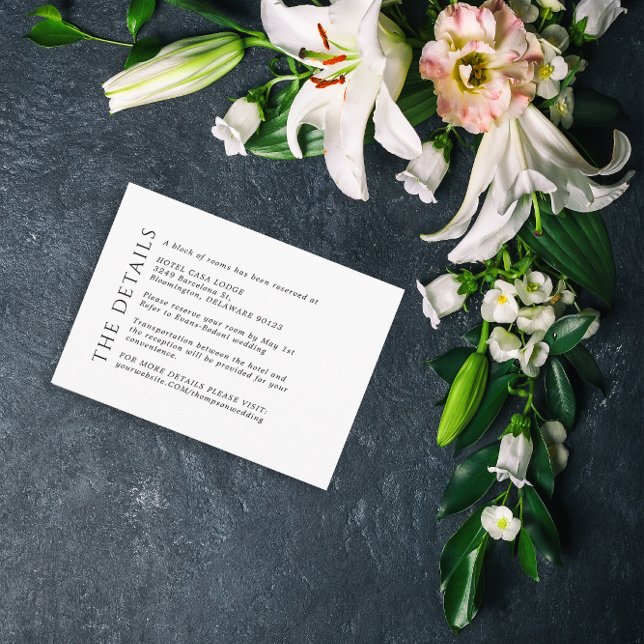 Modern Wedding Black  White Details Enclosure Card (Creator Uploaded)