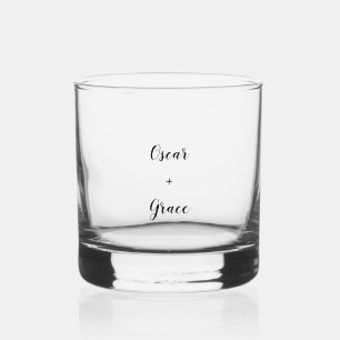 Modern Wedding Black White Fancy Script With Name Whiskey Glass